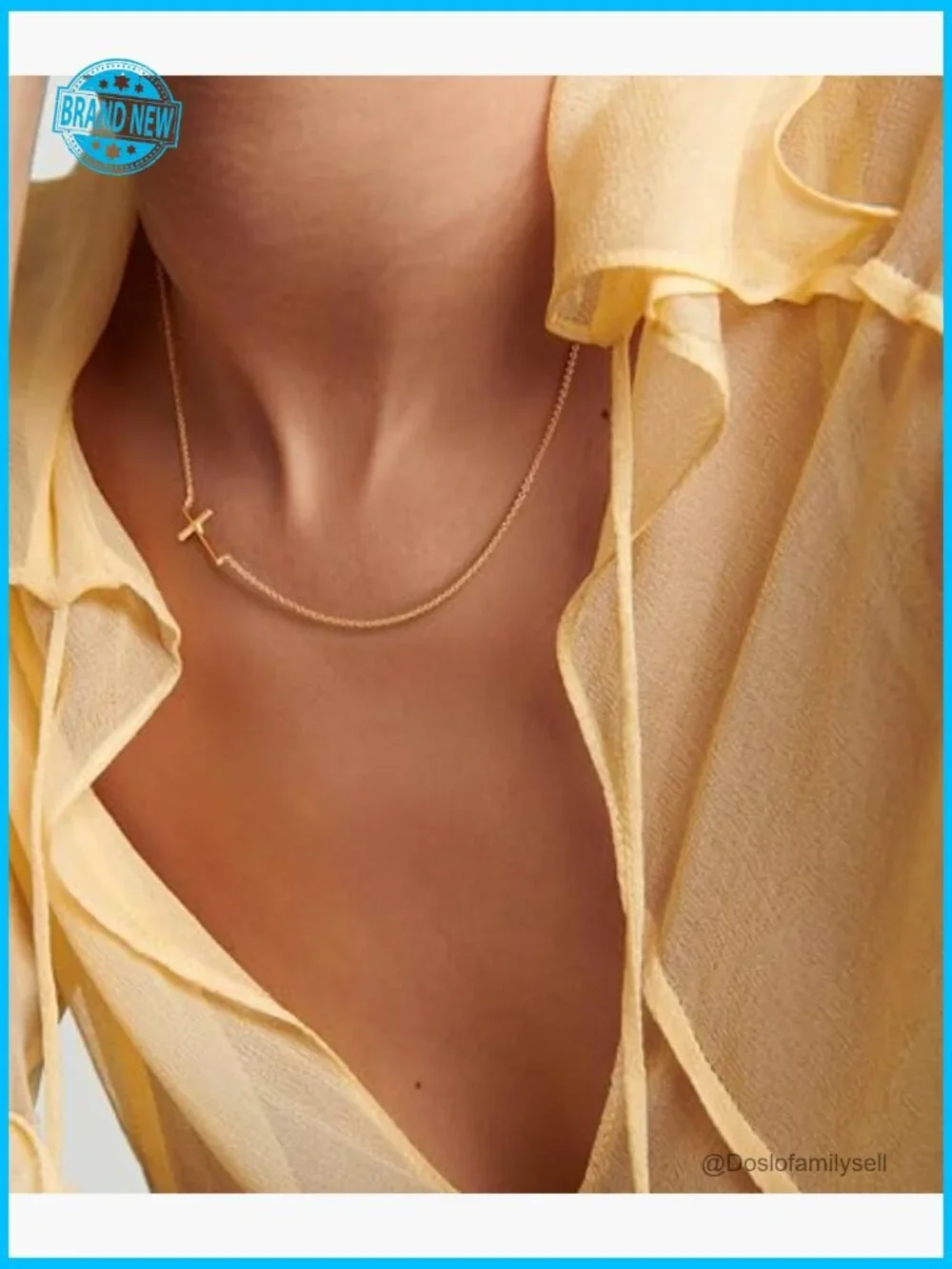 14K Gold Plated Cross Pendant Necklace Horizontal Design Two Wearing Styles